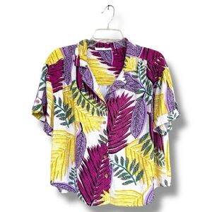 Jane & Delancey Vibrant Tropical Print Camp Shirt Size Medium
